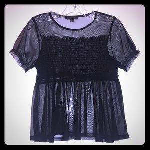 See-Through Mesh Black Babydoll Top